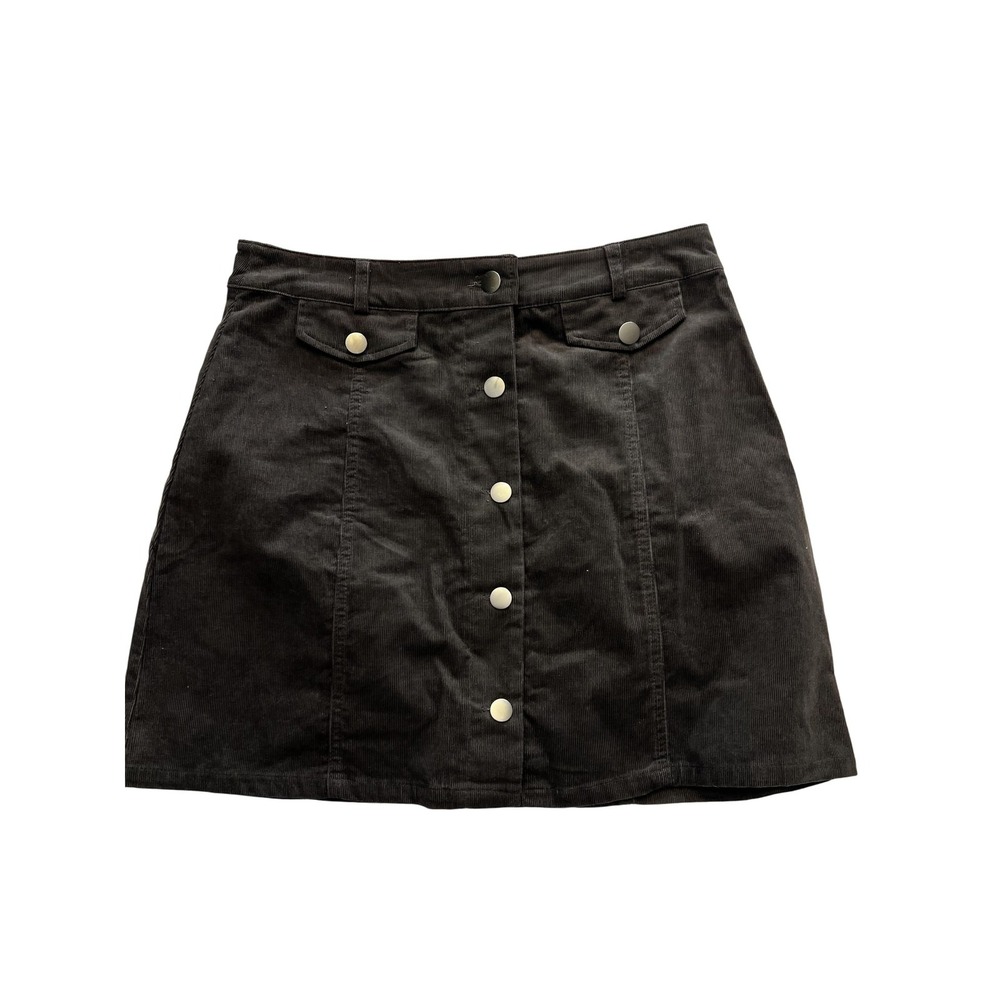 Anna‎ Grace Skirt Womens Large Gray Corduroy Button Front A Line Mini Casual